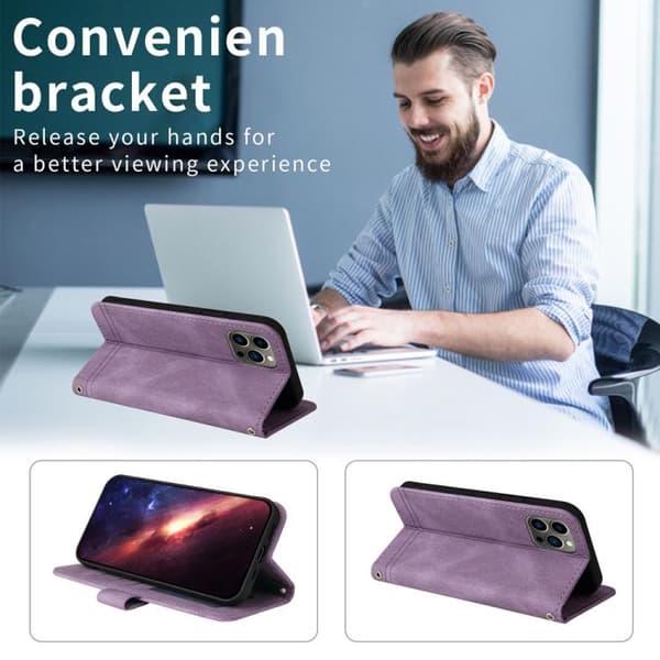 iPhone 17 Pro Max Skal läderfodral - Livets Träd Design Purpur