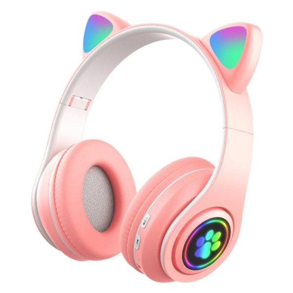 B39 Trådlöst Bluetooth-headset med LED-gradientljus i kattöredesign Rosa