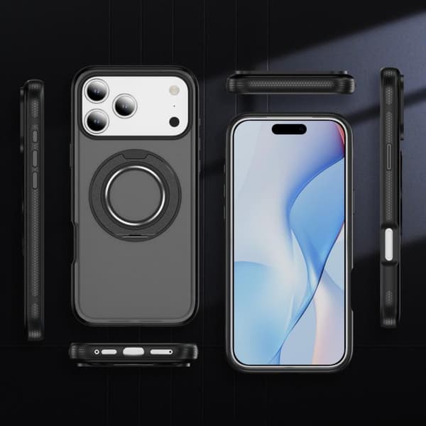 iPhone 18 Pro / iPhone 17 Pro Skal - Translucent PC Gear Holder med C MagSafe Ljusgrå + Svart