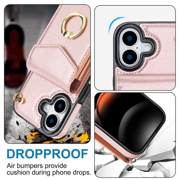 iPhone 17 Skal med Ringhållare och RFID-kortfack Roséguld
