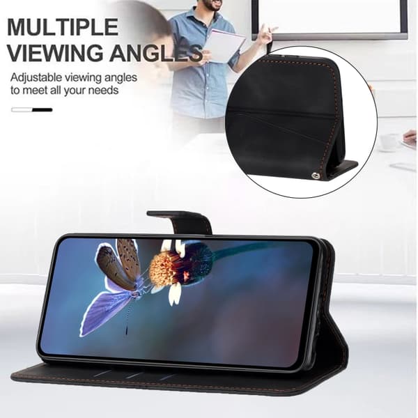 Redmi Note 14 5G - Triangulär Solid Färg Läder fodral Svart