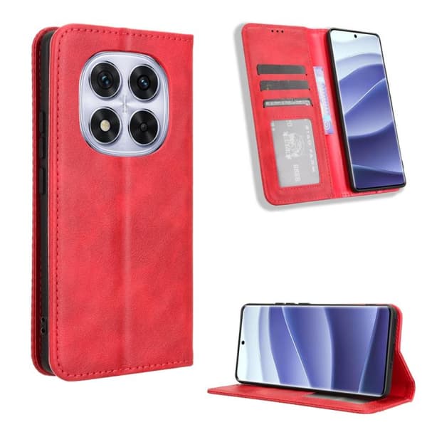 Redmi Note 14 Pro+ 5G - Magnetisk Spänne Retro Textur Läder fodral Röd