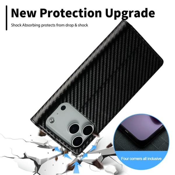 iPhone 18 Pro Max / iPhone 17 Pro Max Skal läderfodral - kolfiber från LC.IMEEKE Vertikal svart