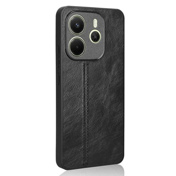 Redmi Note 14 4G - Korthållare i Läder med Ko-mönster Svart