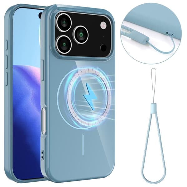 iPhone 18 Pro / iPhone 17 Pro Skal - Glansigt TPU med Stötskydd och Lanyard Blå