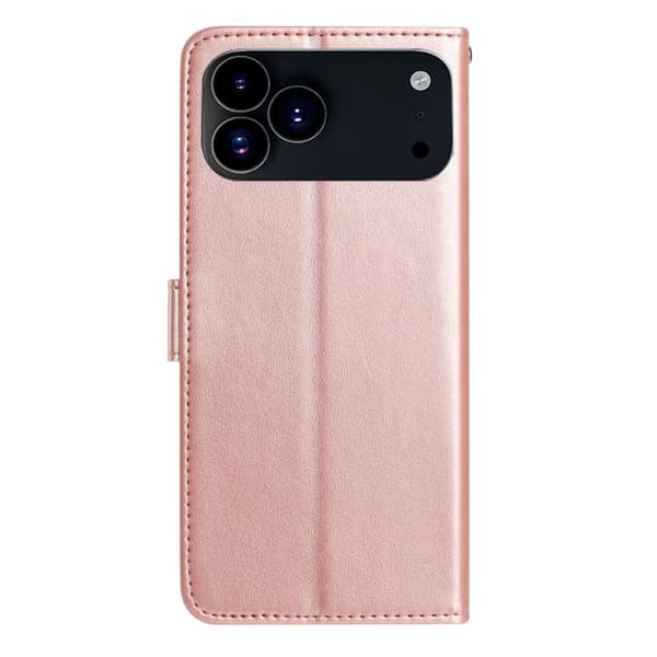 iPhone 18 Pro Max / iPhone 17 Pro Max Skal läderfodral med rosblomma präglad mönster Roséguld