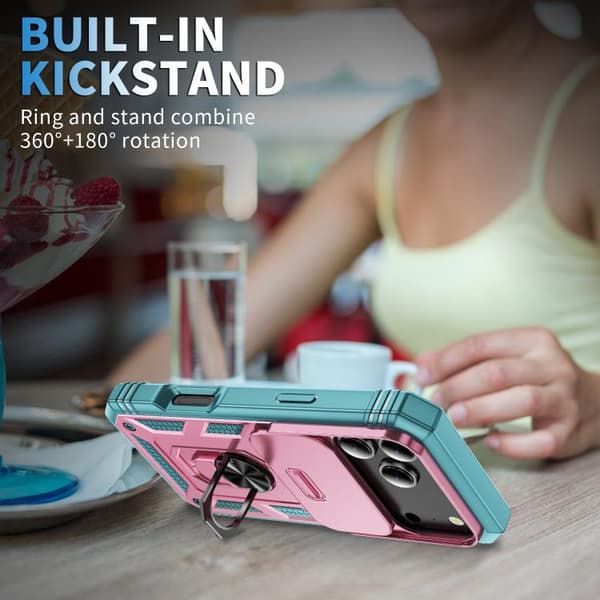 iPhone 18 Pro Max / iPhone 17 Pro Max Skal med Sliding Camshield TPU + PC och Hållare Rosa + Grön