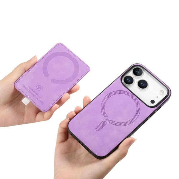 iPhone 18 Pro Max / iPhone 17 Pro Max Retro Cross Läder Ring Sidoficka MagSafe Skal Purpur