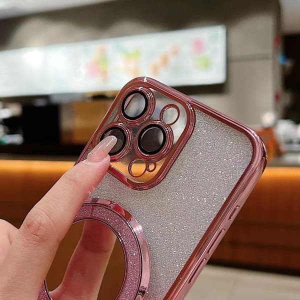 iPhone 16 Pro Max Pläterad Spegelhållare Gradient Glittrig MagSafe Skal Blå