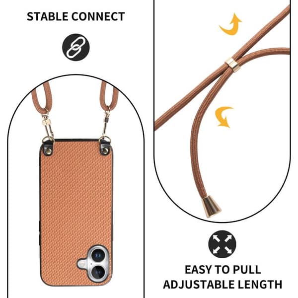 iPhone 17 Skal - kolfibertextur med axelrem Brun