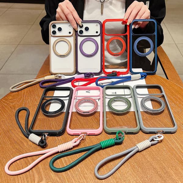 iPhone 18 Pro Max / iPhone 17 Pro Max Skal med Solid Färg, Transparent Rotation och MagSafe, inklusive Handledsrem Grå
