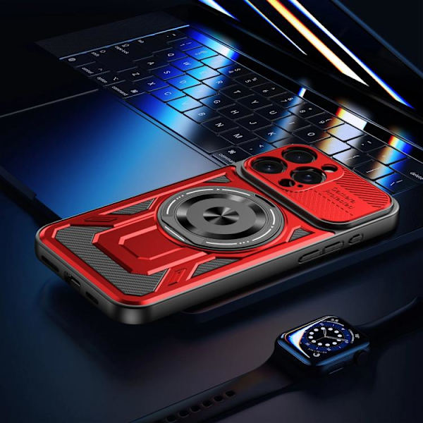 iPhone 16 Pro Armor Rotating MagSafe Skal Röd