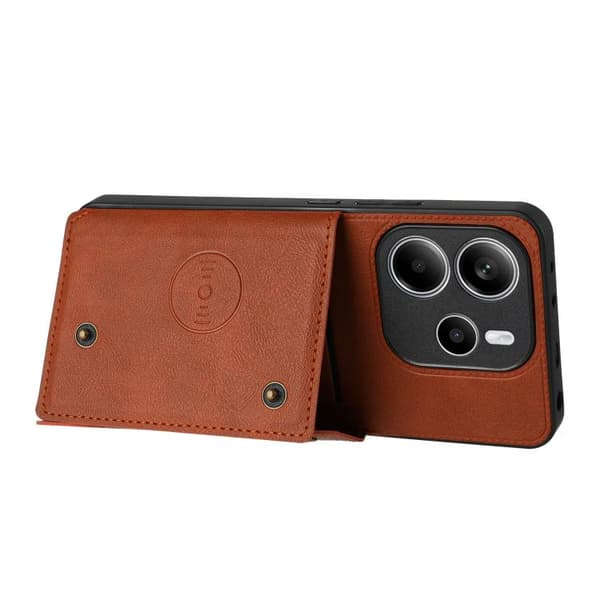 Redmi Note 14 4G - Magnetiskt Mobilskal med Dubbel Spänne och Kortfack Brun