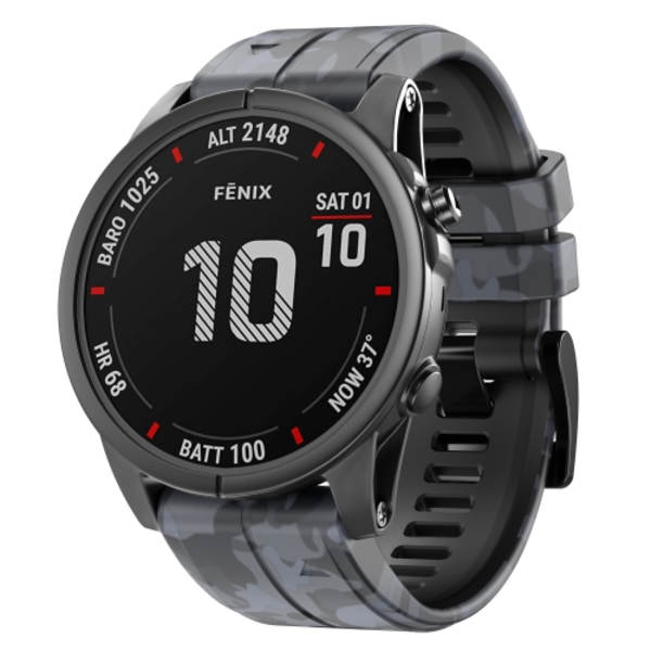 För Garmin Fenix ​​7 Camouflage Silicone Watch Band Grey