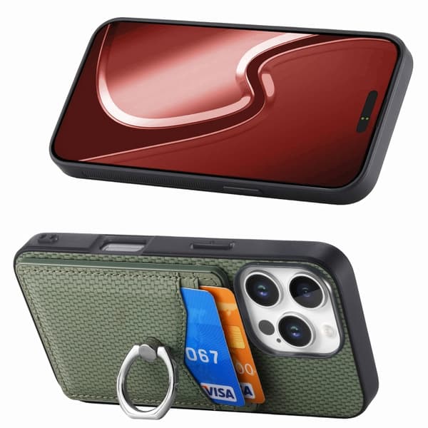 iPhone 16 Pro Max Kolfiber Kortplånbok Ring Skal Grön