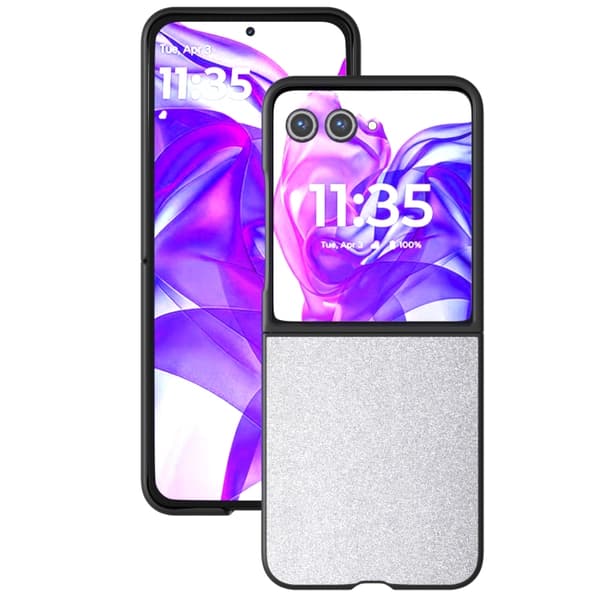 Motorola Razr 50 Ultra Glitter Skal - Full Coverage PU + PC Mobilskydd Silver