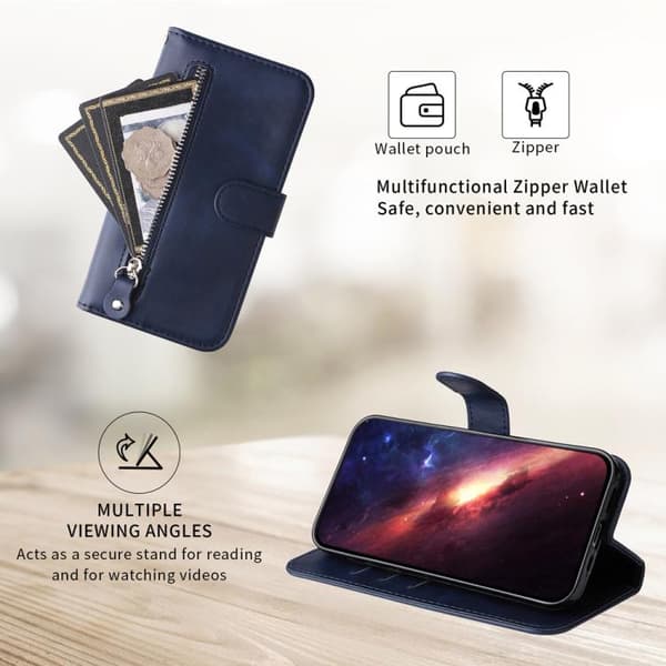 Redmi Note 14 4G - Mode Kalfskinn Textur Zipper Läder Mobilfodral Blå