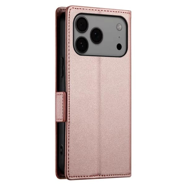 iPhone 18 Pro Max / iPhone 17 Pro Max Skal läderfodral med sidobuckle - magnetisk frostad läder Roséguld