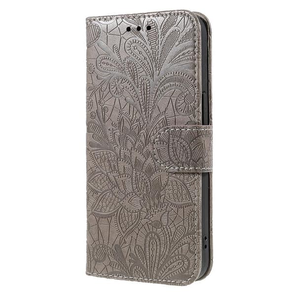 Redmi Note 14 Pro 4G Global - Flip Läderfodral med Blommönster och Prägling Grå