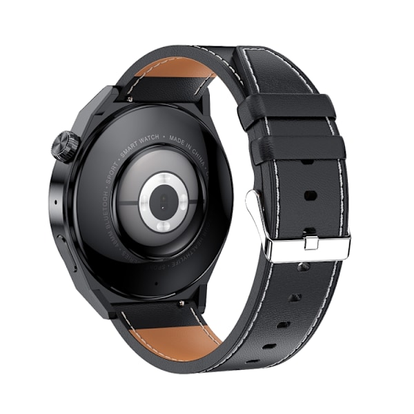Ochstin 5HK46P 1,36 tum rund skärm läderrem smartklocka med Bluetooth-samtalfunktion Svart