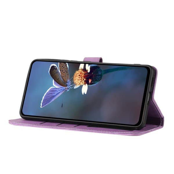 iPhone 18 Pro Max / iPhone 17 Pro Max Skal läderfodral med blomsterprägling Purpur