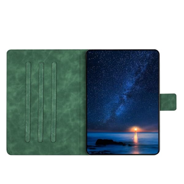 Samsung Galaxy Tab A9+ / A11+ Prägad Katt Läderfodral Grön