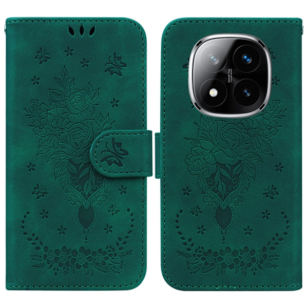 Redmi Note 14 Pro / Note 14 Pro+ 5G - Fjäderros Prägling Läderfodral Grön