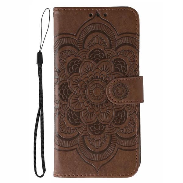 Redmi Note 14 4G - Läderfodral med Sol Mandala Prägling, Brun