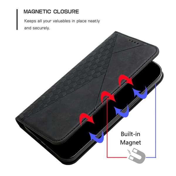 iPhone 18 Pro Max / iPhone 17 Pro Max Skal läderfodral - diamantsplicing med magnetisk känsla Svart