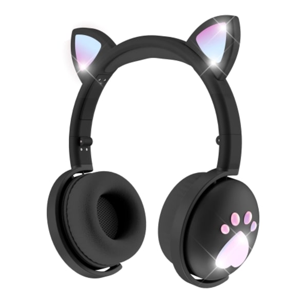BK9 HiFi 7.1 Surroundljud Kattklo Ljusstark Kattöra Bluetooth Gaming Headset med Mikrofon Svart