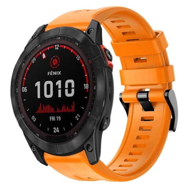 För Garmin Fenix ​​7X Solar Metal Spänne Solid Color Silikon Watch Band Orange