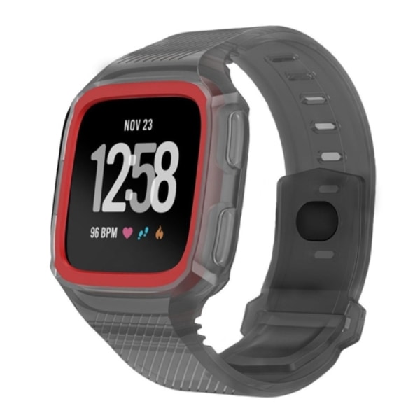 För Fitbit Versa Integrated Protection Silicone Watch Band Grey Red