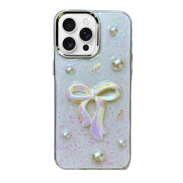 iPhone 16 Pro Max 3D Båge Pärla Kärlek Blomma Skal Pärlbåge