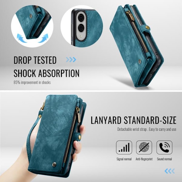 Samsung Galaxy S25 Edge 5G Skal CaseMe 008 Avtagbar Multifunktionell Läder Blå