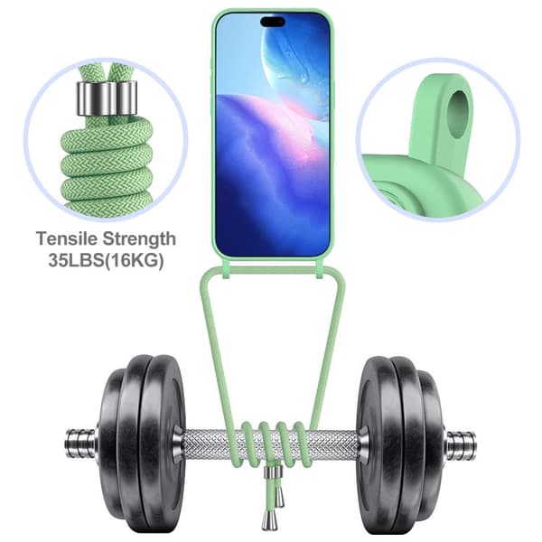 iPhone 18 Pro Max / iPhone 17 Pro Max Skal med Integrerad Kortväska - Solid Färg av Flytande Silikon med Lanyard Grön