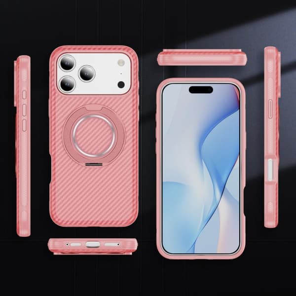 iPhone 17 Pro Skal - Kolfiber med MagSafe C-Typ Ljusrosa + Rosa