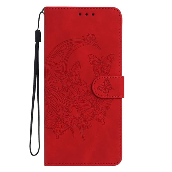 iPhone 18 Pro Max / iPhone 17 Pro Max Skal läderfodral med månbelyst fjärilsdansmönster Röd