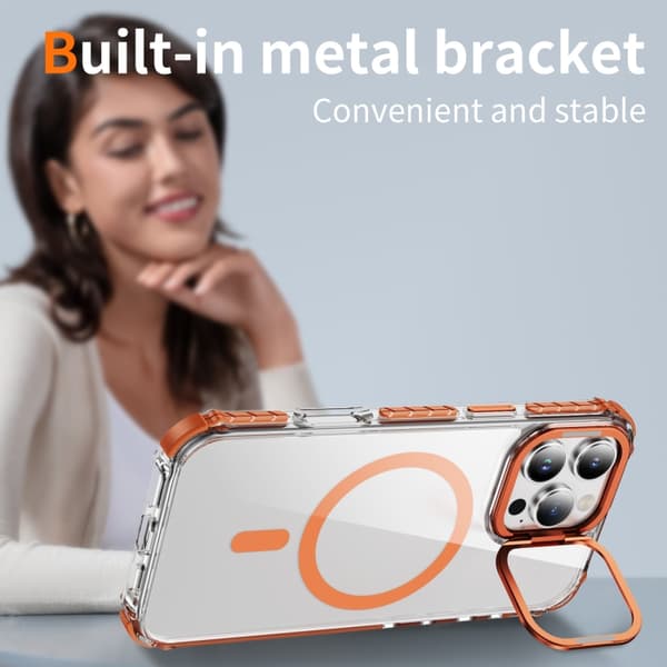 iPhone 16 Pro Rainbow Series Transparent MagSafe Linshållare Skal Orange