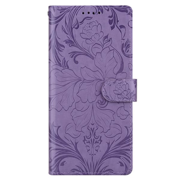 Redmi Note 14 5G - Prägad Blommönster Läderfodral Purpur