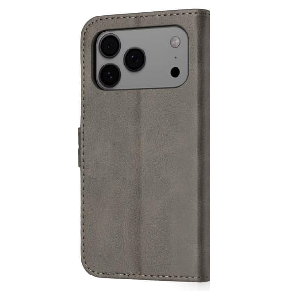 iPhone 18 Pro / iPhone 17 Pro Skal läderfodral med präglad glad kattmönster Grå
