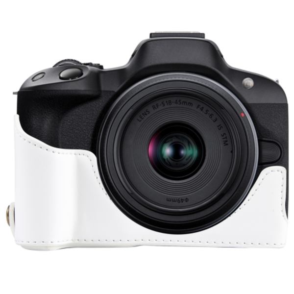 För Canon EOS R50 1/4 tums gänga PU läder kamerahalfodral bas Vit