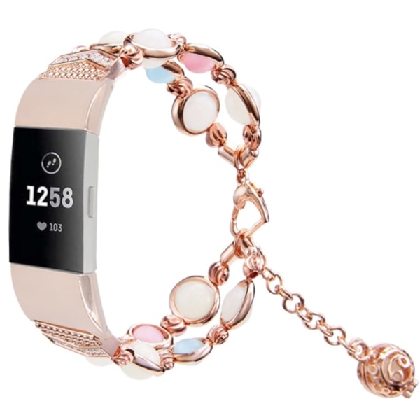För Fitbit Charge 5 Agate Luminous Bead Steel Watch Band Rose Gold