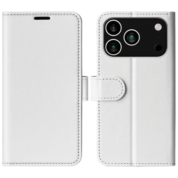 iPhone 18 Pro / iPhone 17 Pro Skal Läderfodral med Textur och Horisontell Vändning Vit