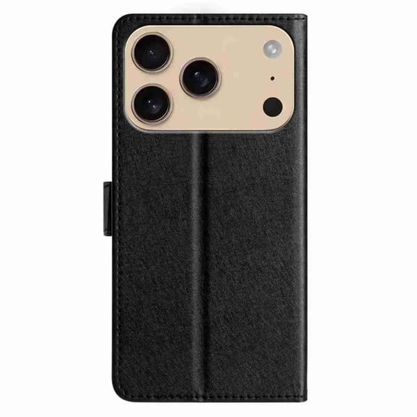 iPhone 18 Pro Max / iPhone 17 Pro Max Skal läderfodral med silkeslen textur och horisontell flip Svart