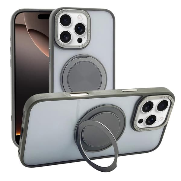 iPhone 16 Pro Max Semi-Transparent 360 Rotationshållare MagSafe Skal Grå