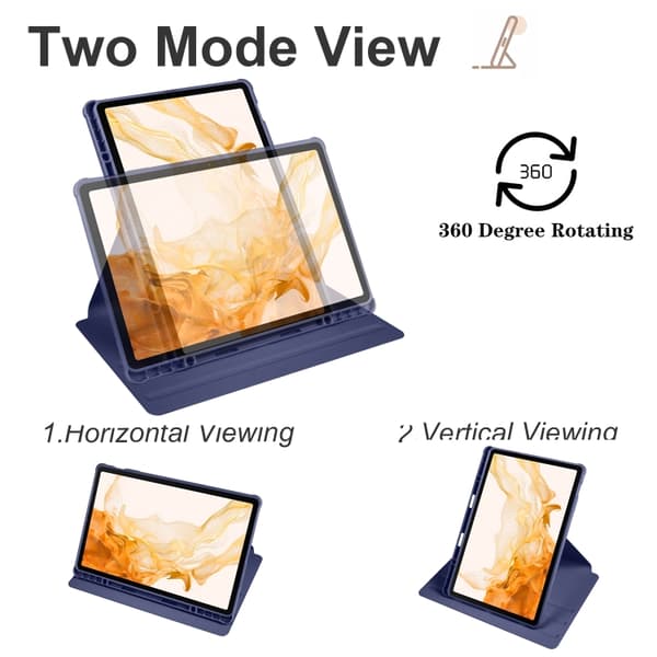 Samsung Galaxy Tab S8+ X800 360° Rotationsskydd i Läder Mörkblå