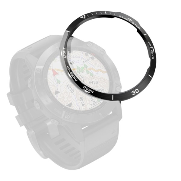 För Garmin Fenix ​​6/6 Pro/ 6 Sapphire Smart Watch Steel Bezel Ring, en version Black Ring White Letter