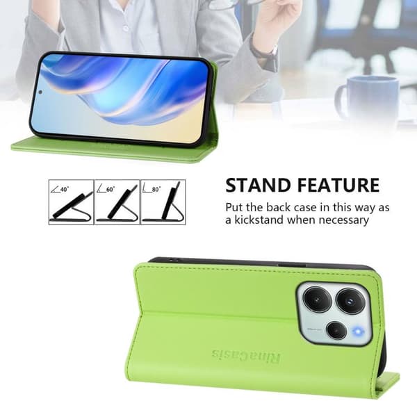 Redmi Note 14 4G - EU Version RC01 Dubbelvikts Magnetisk Sug RFID Läder fodral Gräsgrön