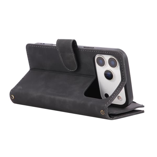 iPhone 18 Pro Max / iPhone 17 Pro Max Skal - läder med multifunktionell kortficka Svart