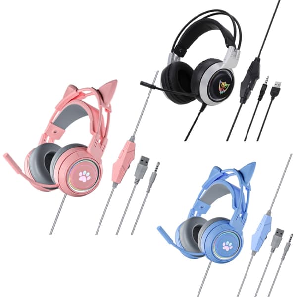 Soyto SY-G25 Cat Ear Glowing Gaming Computer Headset Silver Svart